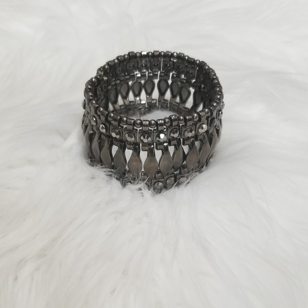 Pewter & Rhinestone Embellished Elasticized Cuff